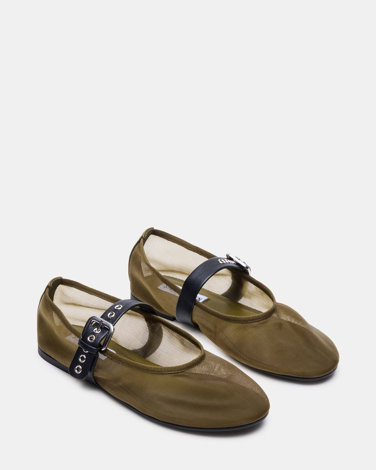 MITSY Olive/Black Mary Jane Mesh Ballet Women's Flat - Steve Madden