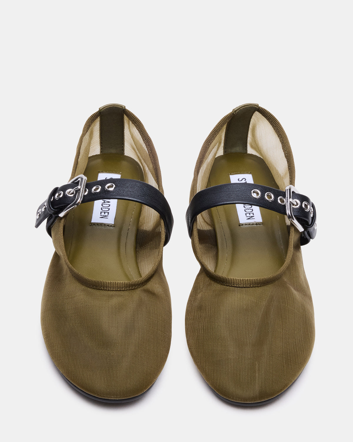 MITSY Olive/Black Mary Jane Mesh Ballet Women's Flat - Steve Madden