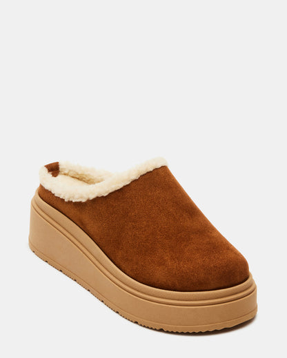 SMORES Tan Suede Faux Fur Slip-On | Women's Flats - Steve Madden