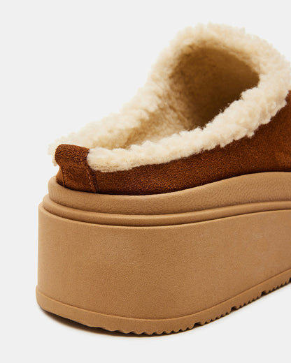 SMORES Tan Suede Faux Fur Slip-On | Women's Flats - Steve Madden