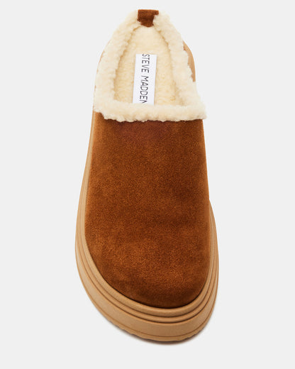 SMORES Tan Suede Faux Fur Slip-On | Women's Flats - Steve Madden