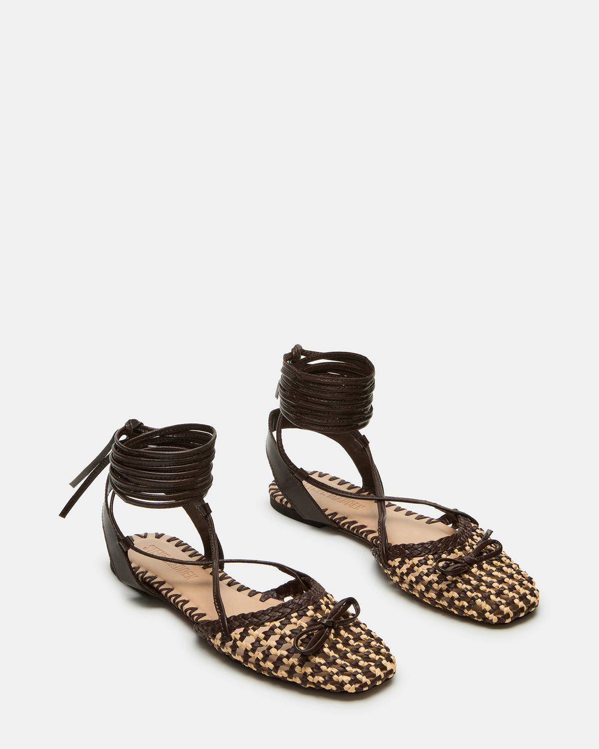 GOSSAMER Brown Leather Women's Woven Lace-Up Ballet Flat - Steve Madden