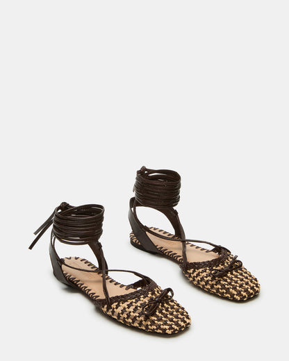 GOSSAMER Brown Leather Women's Woven Lace-Up Ballet Flat - Steve Madden