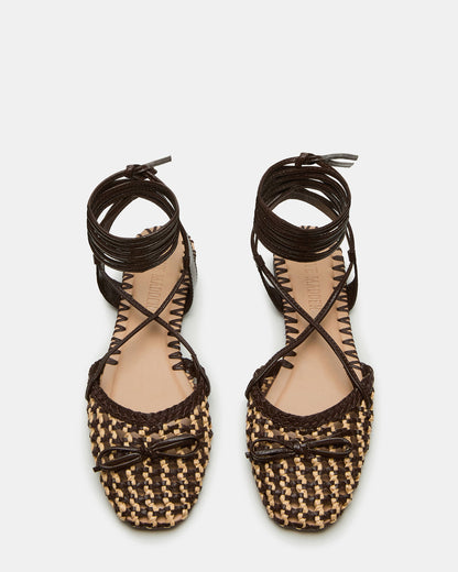 GOSSAMER Brown Leather Women's Woven Lace-Up Ballet Flat - Steve Madden