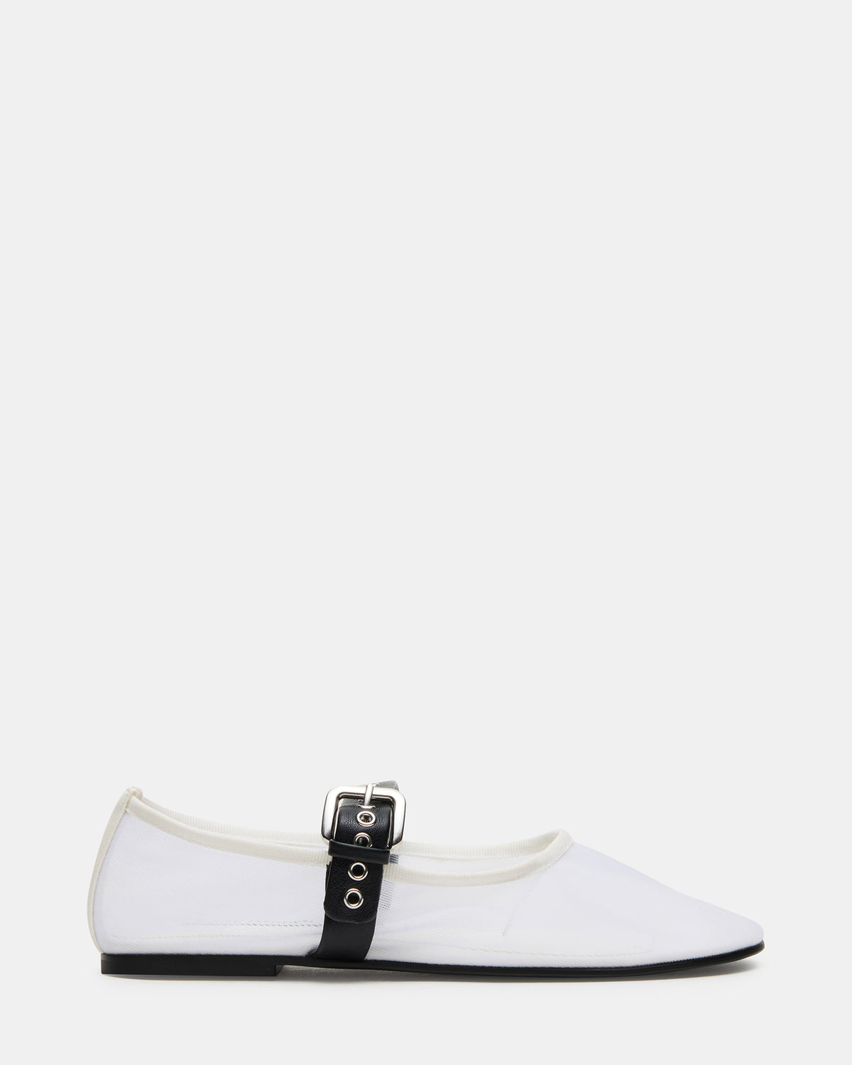 MITSY White/Black Mary Jane Mesh Ballet Women's Flat - Steve Madden
