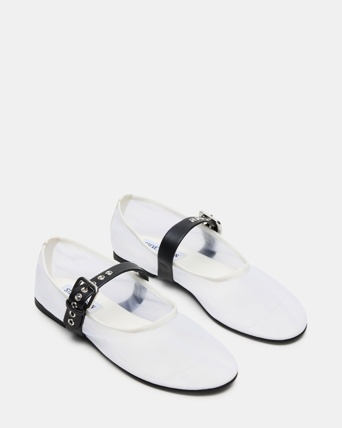 MITSY White/Black Mary Jane Mesh Ballet Women's Flat - Steve Madden