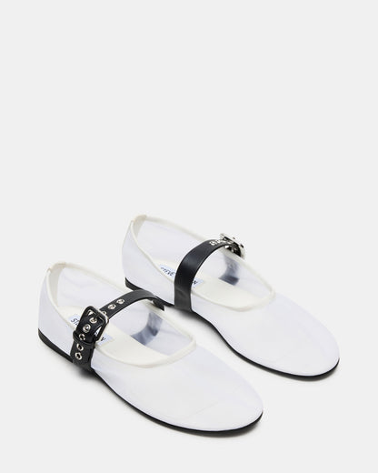 MITSY White/Black Mary Jane Mesh Ballet Women's Flat - Steve Madden