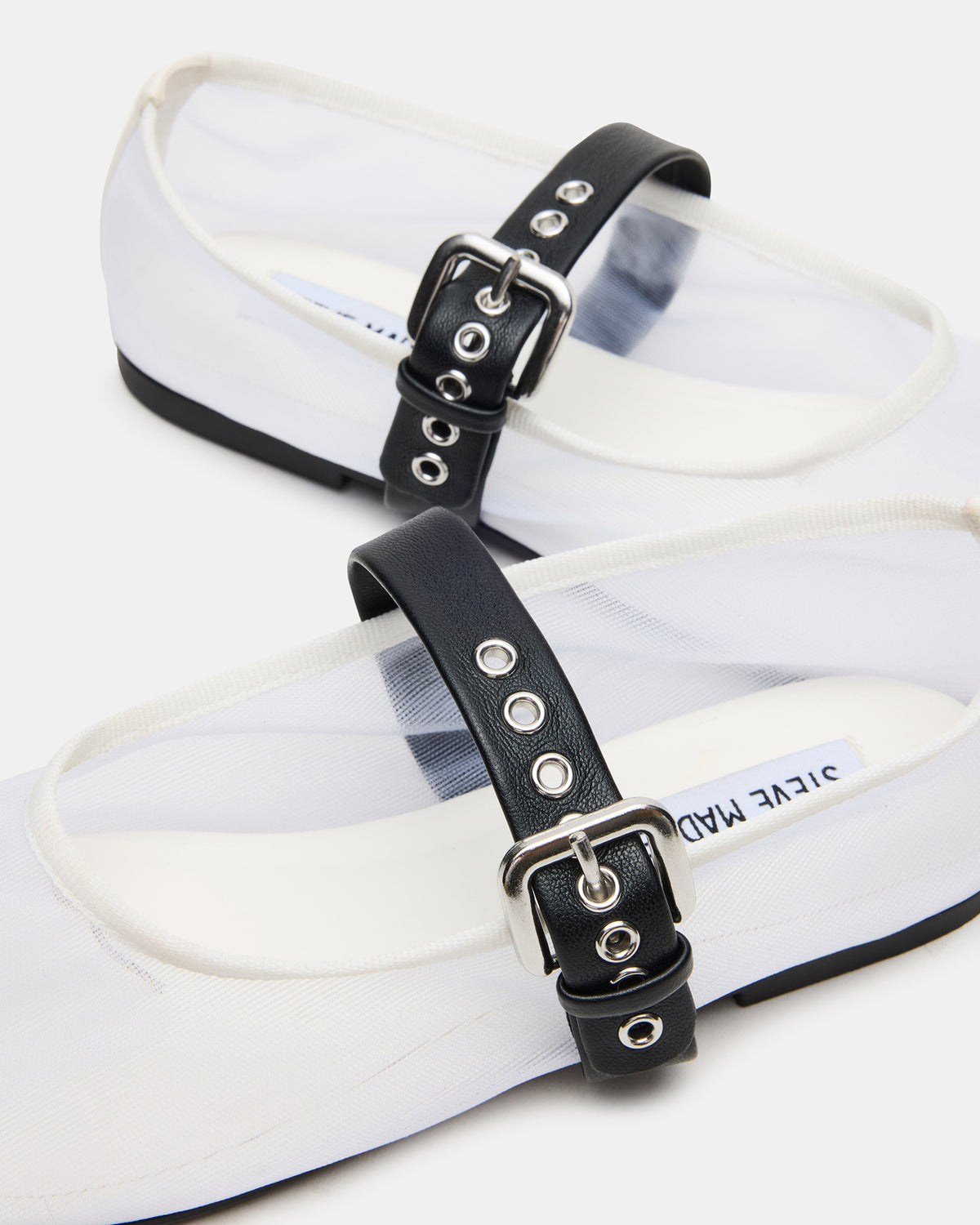 MITSY White/Black Mary Jane Mesh Ballet Women's Flat - Steve Madden