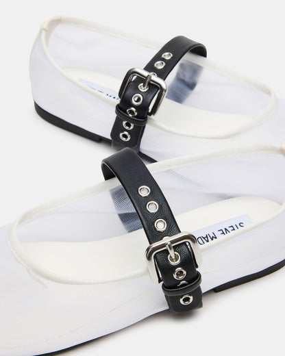 MITSY White/Black Mary Jane Mesh Ballet Women's Flat - Steve Madden