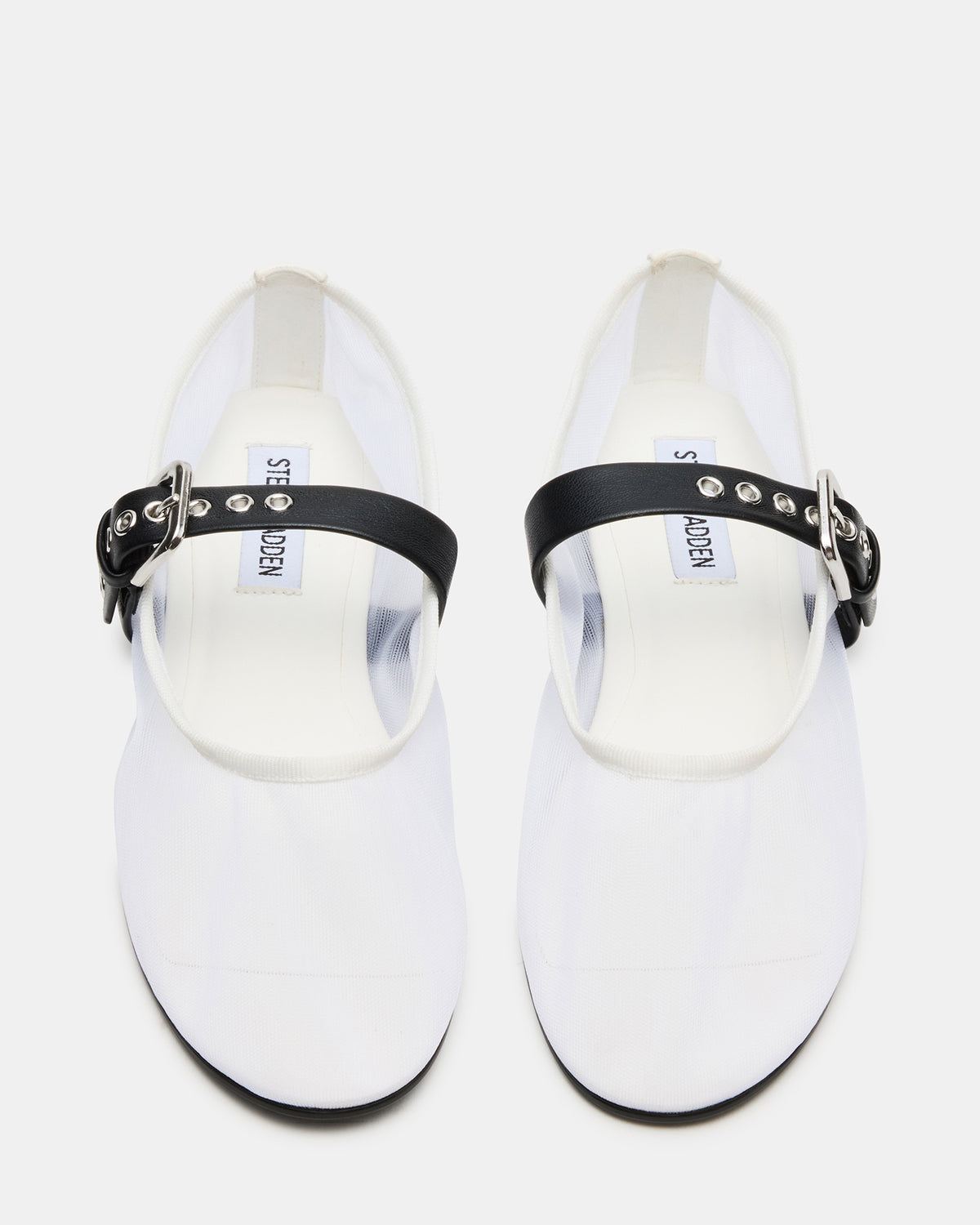 MITSY White/Black Mary Jane Mesh Ballet Women's Flat - Steve Madden
