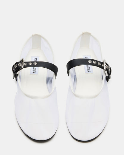 MITSY White/Black Mary Jane Mesh Ballet Women's Flat - Steve Madden