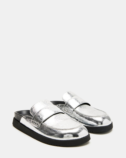 SKIPPER Silver Metallic Women's Slip-On Mule - Steve Madden