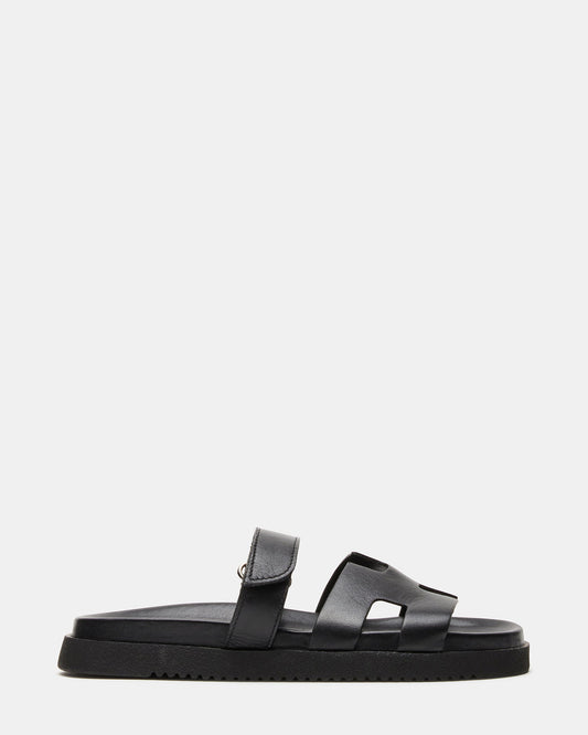 MAYVEN Black Leather Flatform Slide Women's Sandal - Steve Madden