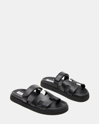 MAYVEN Black Leather Flatform Slide Women's Sandal - Steve Madden