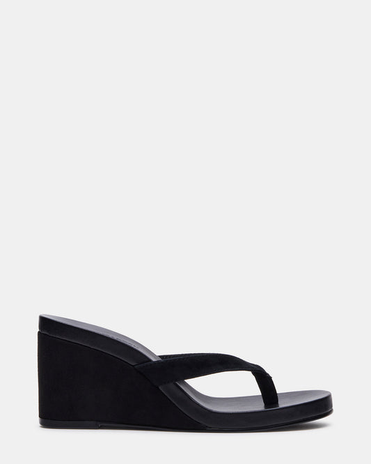 PLAYING Black Suede Thong Wedge Women's Sandal - Steve Madden
