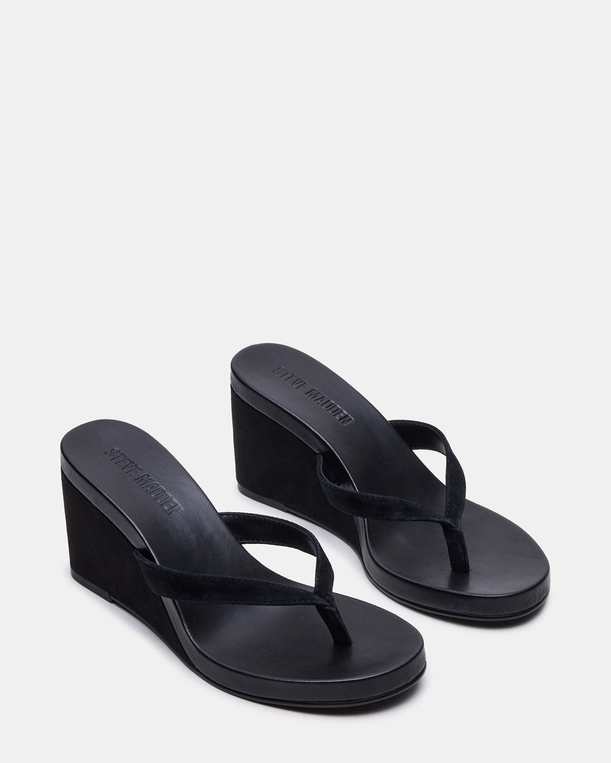 PLAYING Black Suede Thong Wedge Women's Sandal - Steve Madden