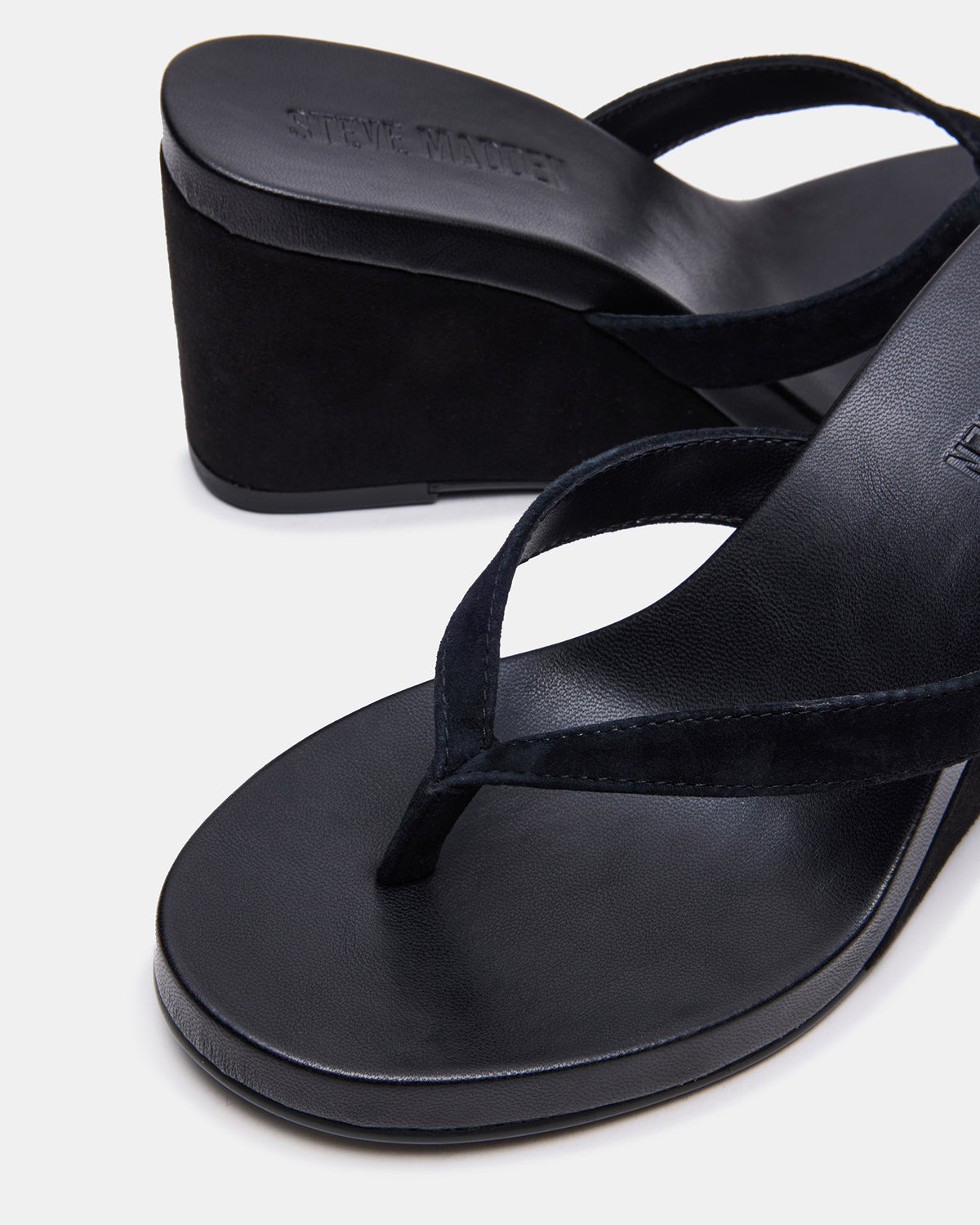 PLAYING Black Suede Thong Wedge Women's Sandal - Steve Madden