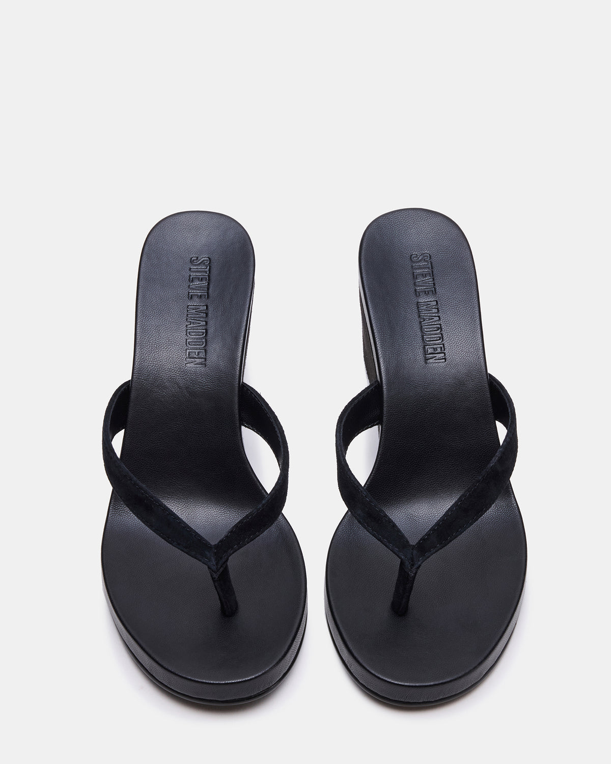PLAYING Black Suede Thong Wedge Women's Sandal - Steve Madden
