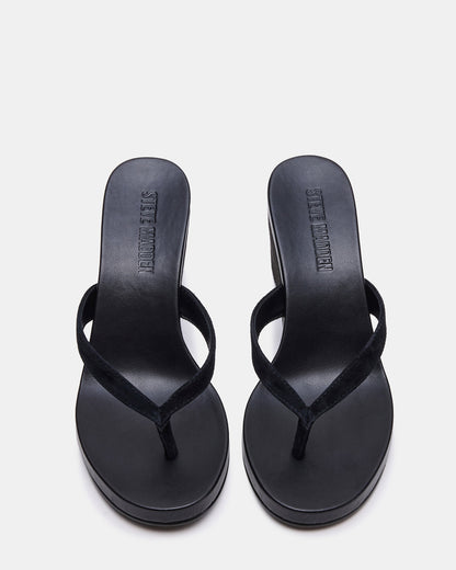 PLAYING Black Suede Thong Wedge Women's Sandal - Steve Madden