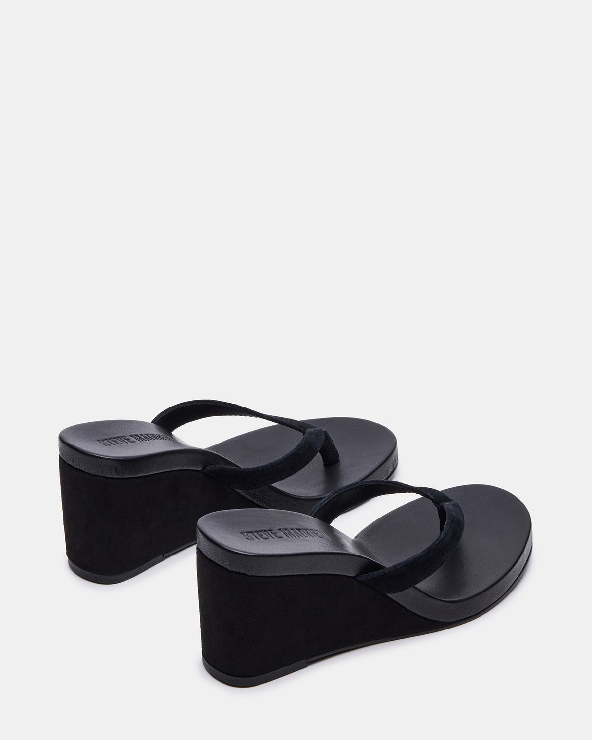PLAYING Black Suede Thong Wedge Women's Sandal - Steve Madden
