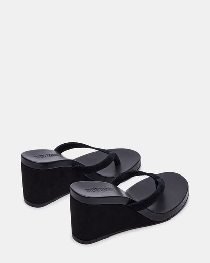 PLAYING Black Suede Thong Wedge Women's Sandal - Steve Madden