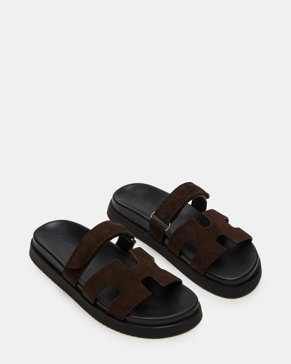 MAYVEN Chocolate Brown Suede Flatform Slide Women's Sandal - Steve Madden
