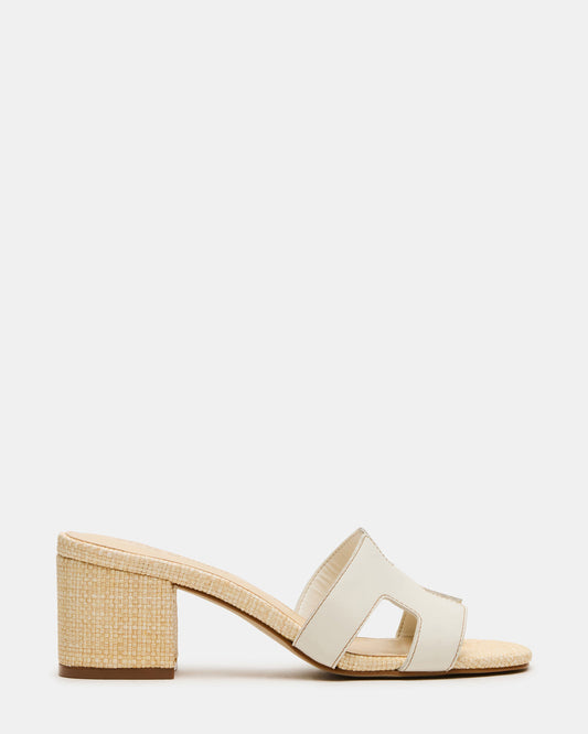 HANA BONE LEATHER Square-Toe Mule Block Heel Women's Sandal - Steve Madden