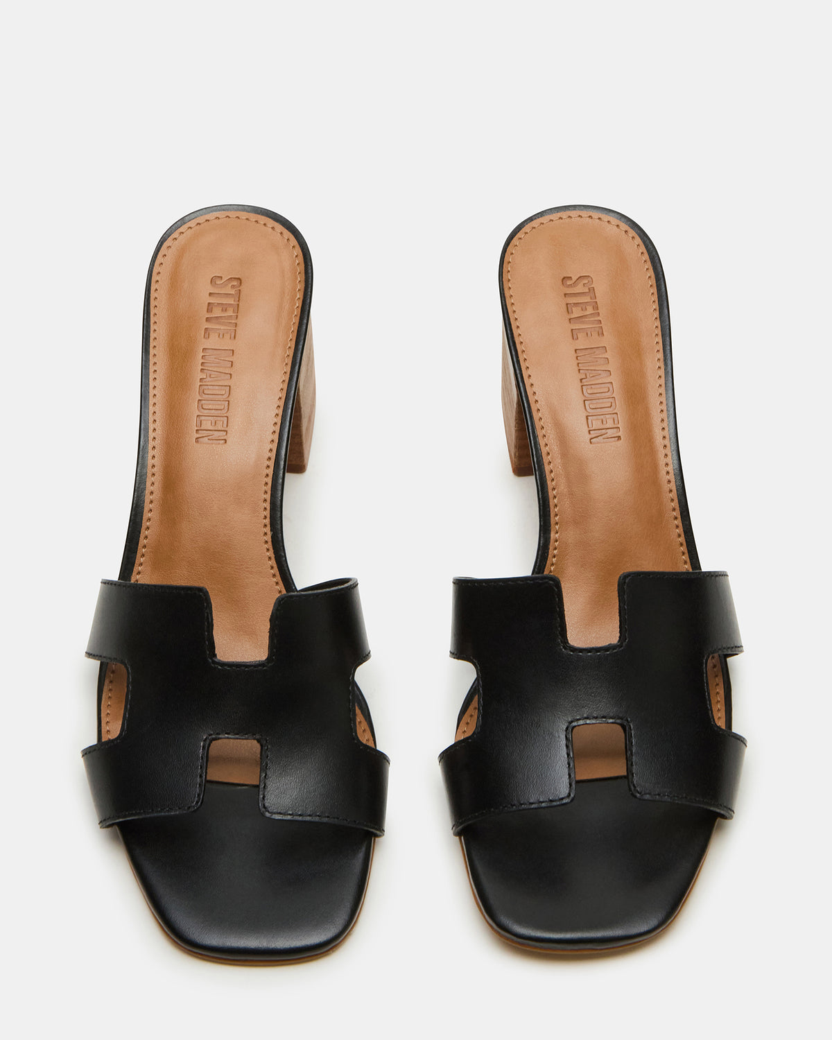HANA Black Leather Square-Toe Mule Block Heel Women's Sandal - Steve Madden