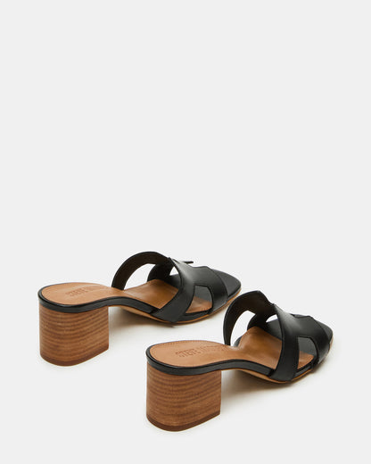 HANA Black Leather Square-Toe Mule Block Heel Women's Sandal - Steve Madden