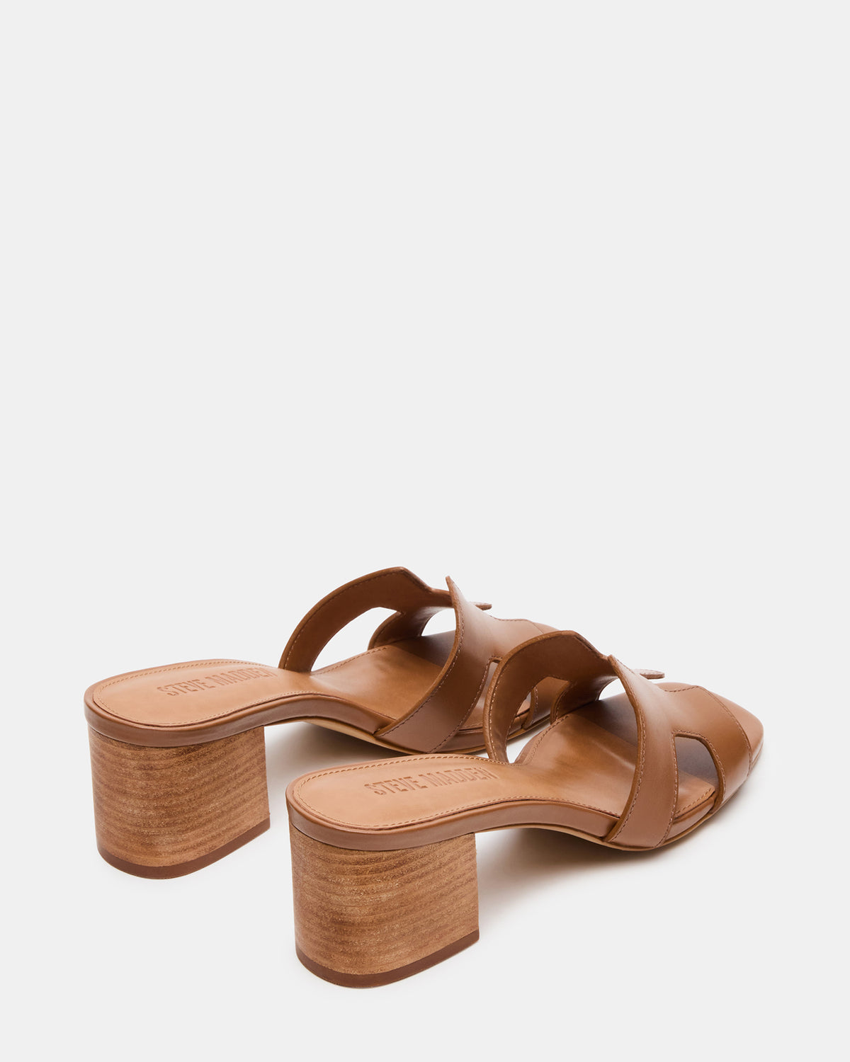 HANA Cognac Leather Square-Toe Mule Block Heel Women's Sandal - Steve Madden