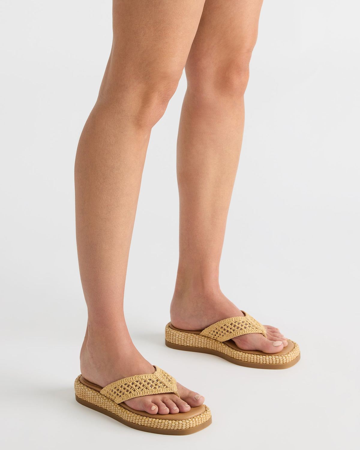 BELLA Natural Raffia Thong Square-Toe Platform Women's Sandal - Steve Madden