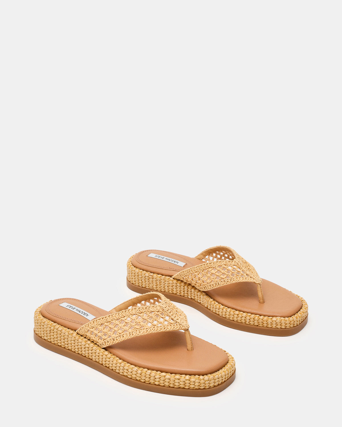 BELLA Natural Raffia Thong Square-Toe Platform Women's Sandal - Steve Madden
