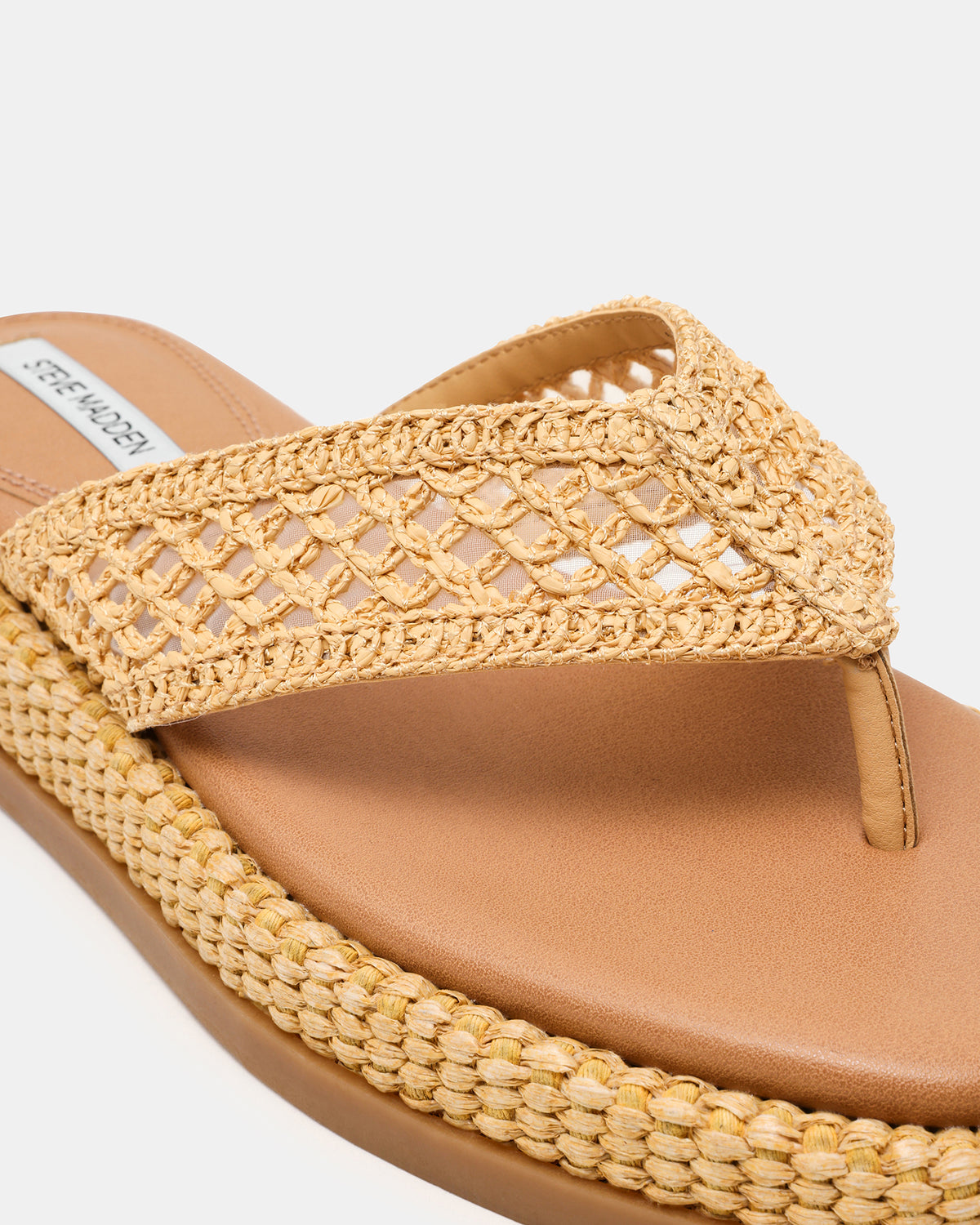 BELLA Natural Raffia Thong Square-Toe Platform Women's Sandal - Steve Madden