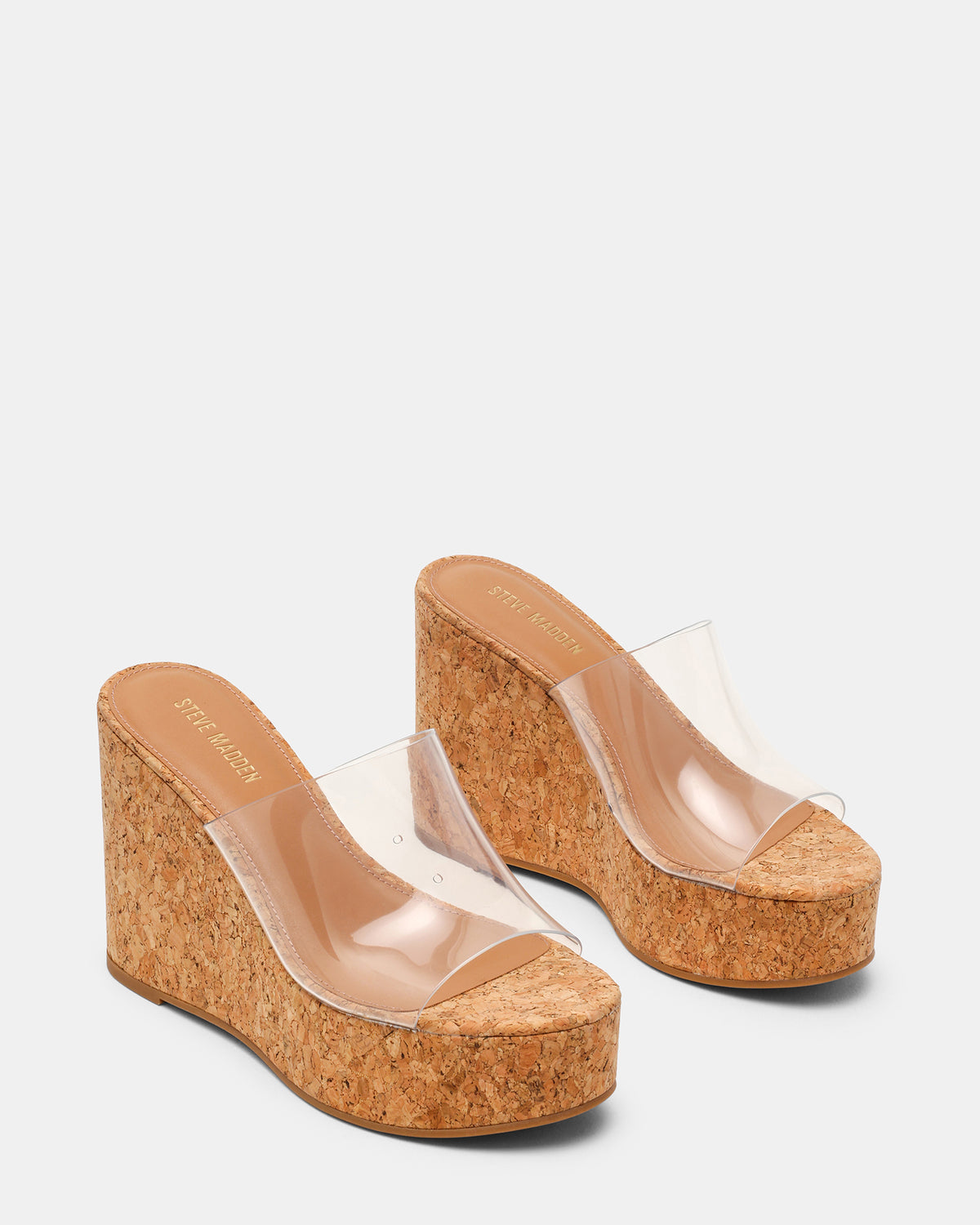 CASSI Cork Clear Platform Raffia Wedge Women's Sandal - Steve Madden