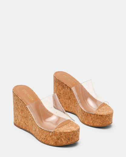 CASSI Cork Clear Platform Raffia Wedge Women's Sandal - Steve Madden