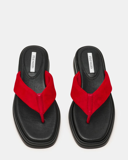 BELLA Red Suede Thong Square-Toe Platform Women's Sandal - Steve Madden