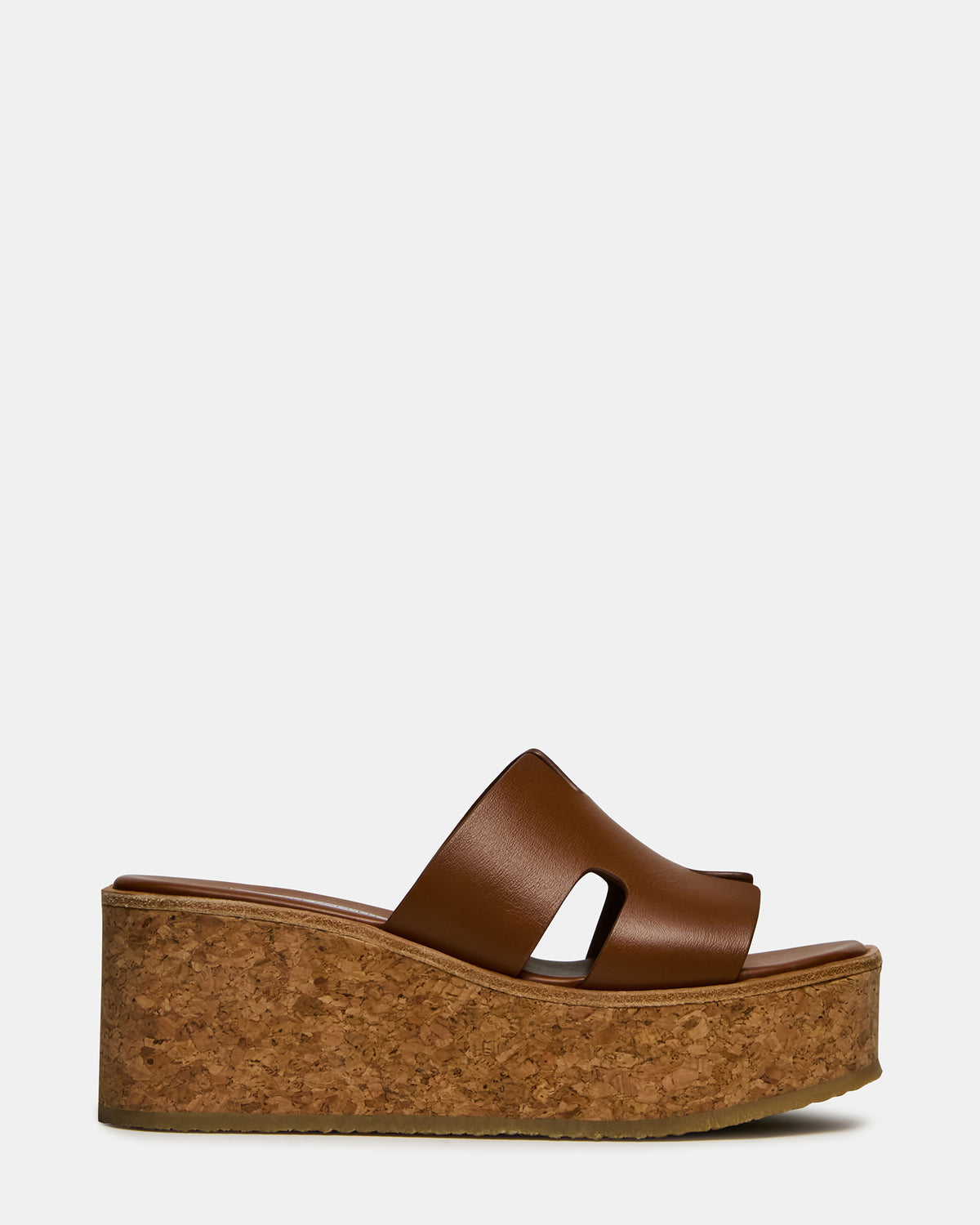 HARMONY Cognac Leather Wedge Mule Cork Platform Women's Sandal - Steve Madden
