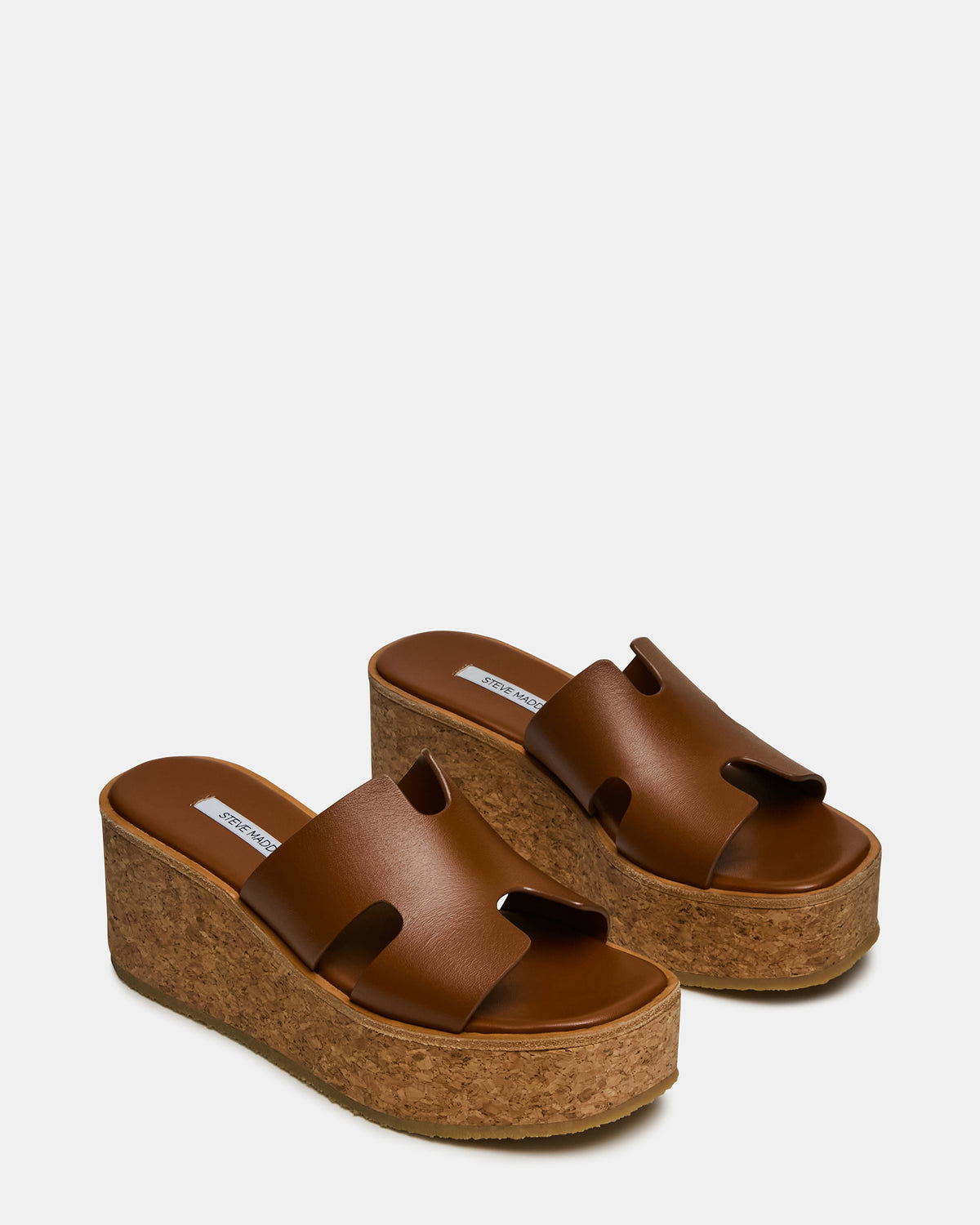 HARMONY Cognac Leather Wedge Mule Cork Platform Women's Sandal - Steve Madden