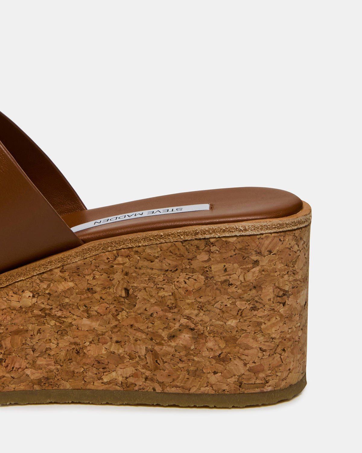 HARMONY Cognac Leather Wedge Mule Cork Platform Women's Sandal - Steve Madden