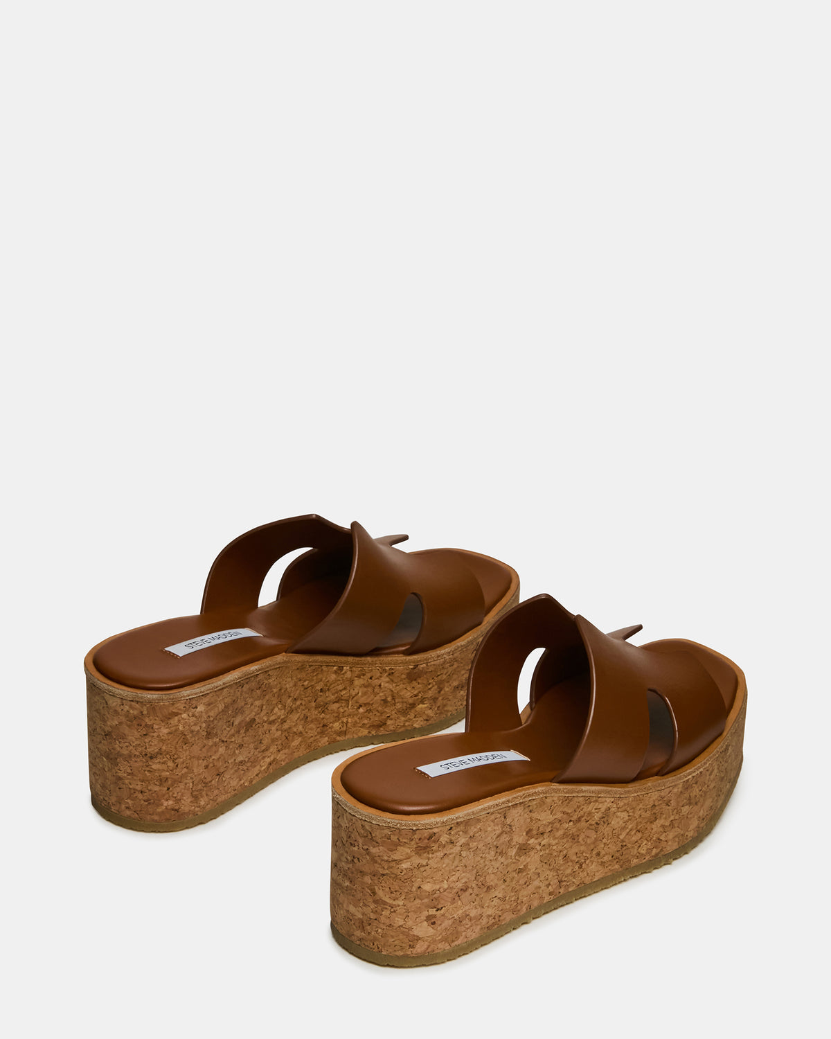 HARMONY Cognac Leather Wedge Mule Cork Platform Women's Sandal - Steve Madden