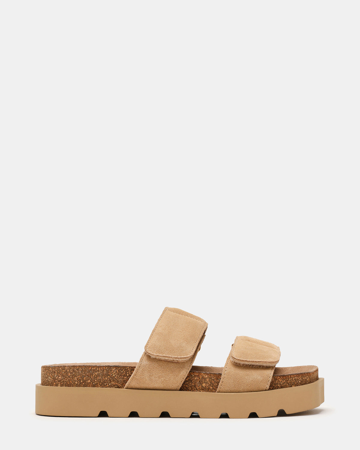 LUTHER Taupe Suede Velcro Strap Slip-On Square-Toe Women's Sandals - Steve Madden