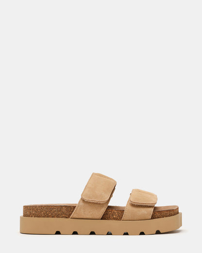 LUTHER Taupe Suede Velcro Strap Slip-On Square-Toe Women's Sandals - Steve Madden
