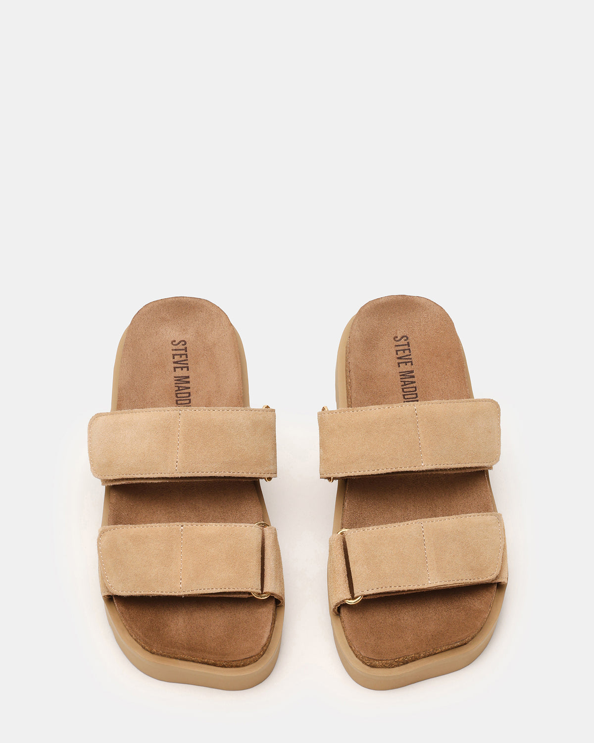 LUTHER Taupe Suede Velcro Strap Slip-On Square-Toe Women's Sandals - Steve Madden