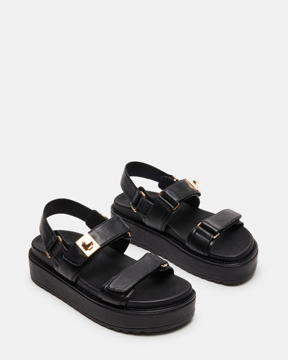 BIGMONA Black Leather Women's Platform Sandal - Steve Madden