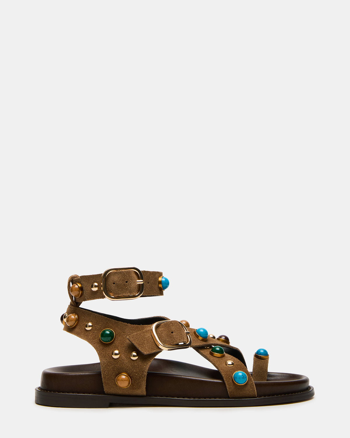 LINEAR Taupe Suede Strappy Footbed Studded Women's Sandal - Steve Madden