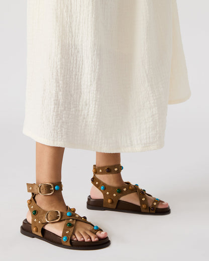 LINEAR Taupe Suede Strappy Footbed Studded Women's Sandal - Steve Madden