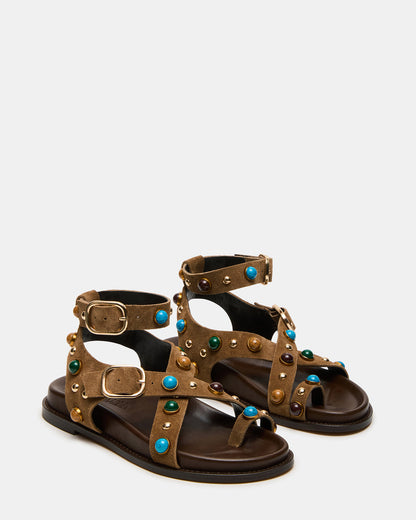 LINEAR Taupe Suede Strappy Footbed Studded Women's Sandal - Steve Madden