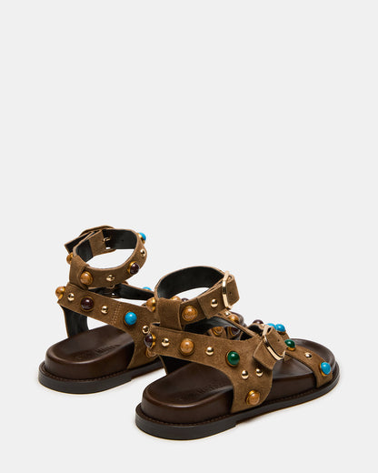 LINEAR Taupe Suede Strappy Footbed Studded Women's Sandal - Steve Madden