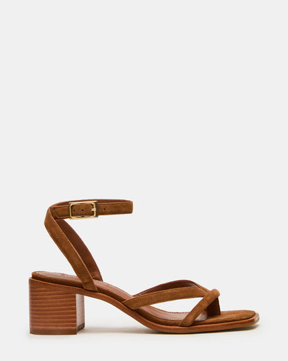 TILLY Chestnut Suede Square-Toe Block Heel Strappy Women's Sandal - Steve Madden