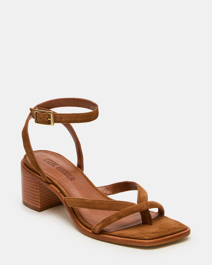 TILLY Chestnut Suede Square-Toe Block Heel Strappy Women's Sandal - Steve Madden